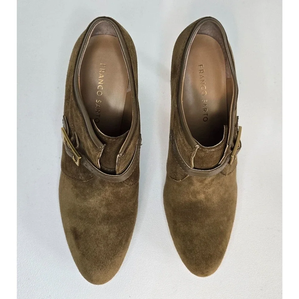 Franco Sarto Sabelle High Heel KHAKI Brown Suede Ankle Booties size 8 M